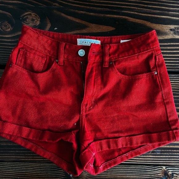 PACSUN MOM SHORT SHORTS RED SZ 23 - Picture 3 of 4